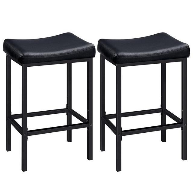 HOOBRO Bar Stools, Set of 2 Bar Chairs, Counter Height Stools, Saddle Stools with Curved Surface, Kitchen Stools, 24.8 Inches, 2.4" Thick Upholstery, for Kitchen, Dining Room, Cafe Black BB10BY01