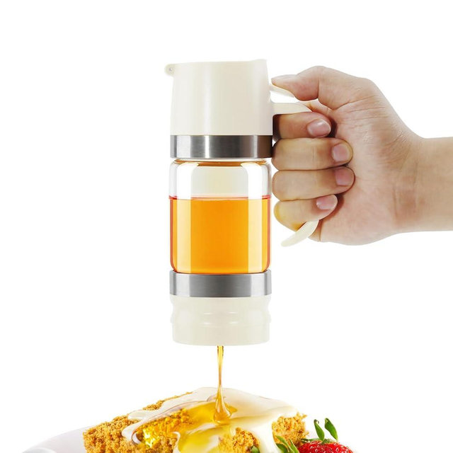 Aelga Glass Honey Dispenser Pot, No Drip 9 OZ Honey Jar (White)