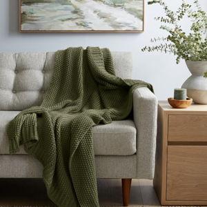 Olive Cotton Fisherman Throw - Olive