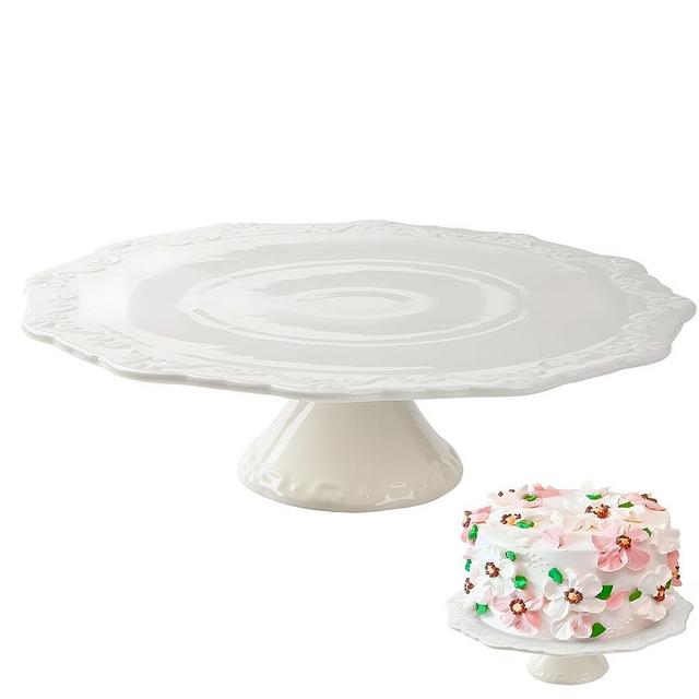 BPFY 12 Inch Round White Ceramic Cake Stand, Decorative Cupcake Stand, Dessert Display Plates for Snacks and Cookies, Floral Embossed Victorian Candy Dish, Baby Shower, Birthday, Wedding Party Decor