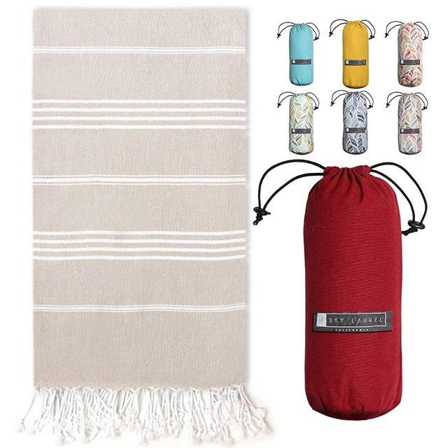 Turkish Towel with Beach/Travel Bag (39" x 71") - Pre-Washed - 100% Cotton Bath Towels - Effective, Absorbent and Quick Dry Beach Towel - Washer Safe Peshtemal Towel with No Shrinkage - Eco-Friendly