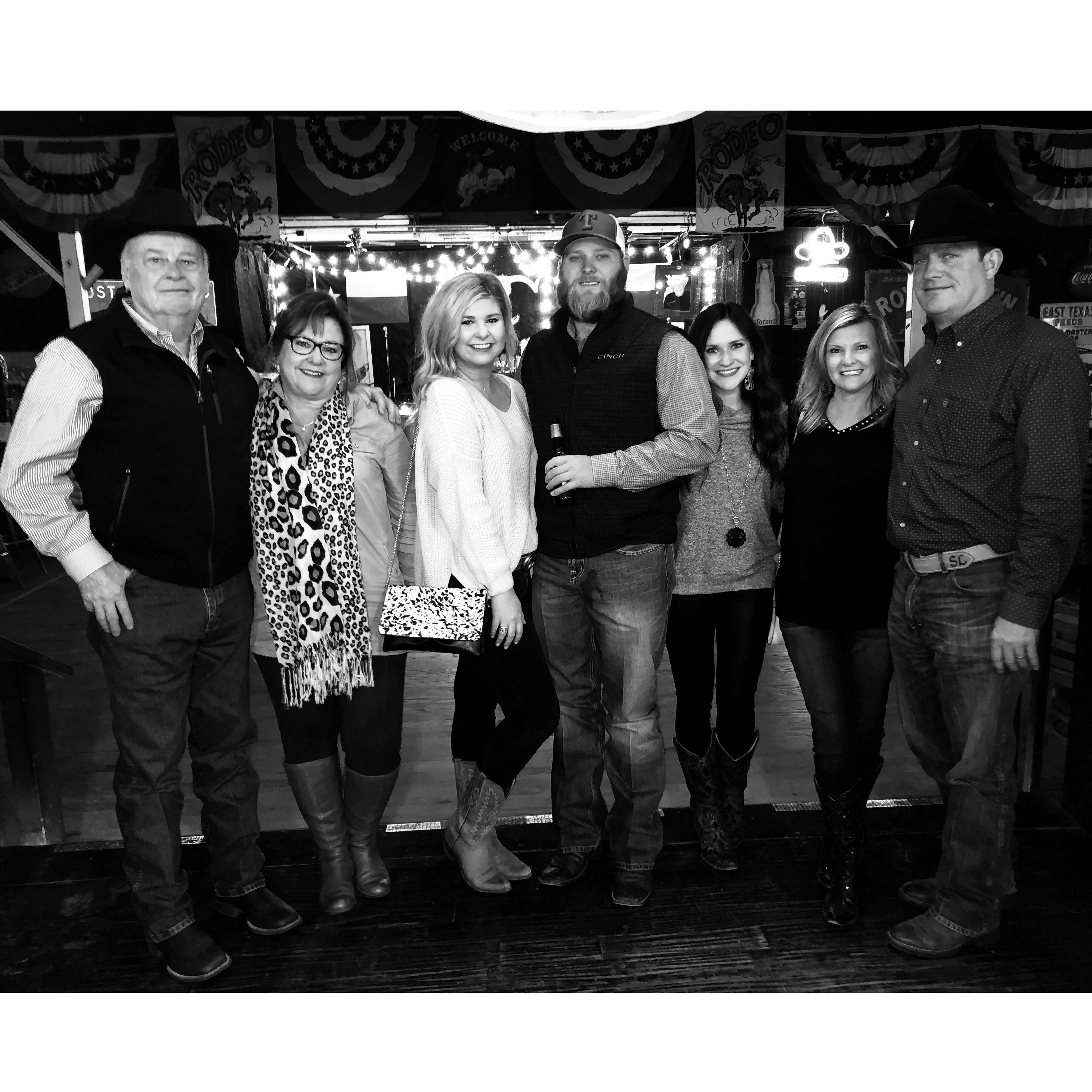 Fun times at the Stockyards with our families! From left to right: Jerry Moss, Mary Ann Moss, Katy Moss, Dakota Liles, Jordan Liles, Jennifer Liles & Steve Liles!