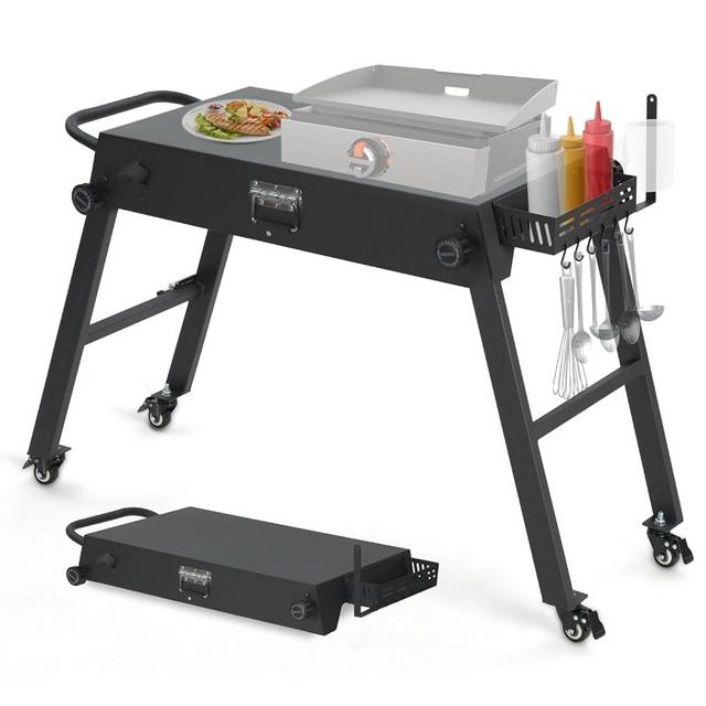 Outdoor Grill Table Portable Grill Stand for Blackstone Griddle 17 and 22 inch Fits Ninja Woodfire Outdoor Grill Portable Outdoor Grill Cart Stand with Wheels Spice Rack and Tissue Holder for BBQ