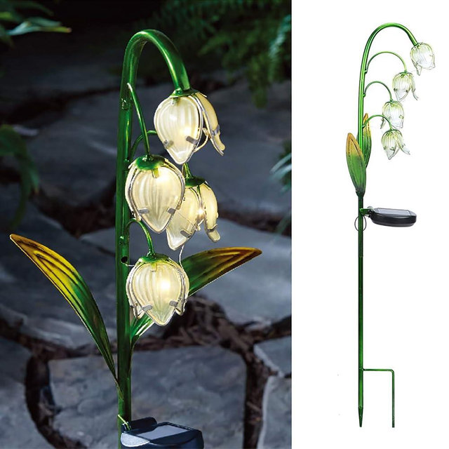 VCUTEKA Solar Garden Decor Stake Outdoor Light Glass Flower Stake for Yard Lawn Decor Backyard Decorations