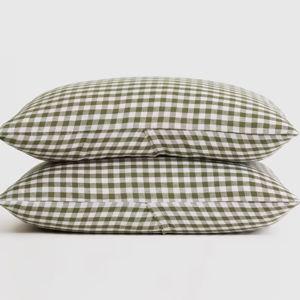 Linen Sham Set in Olive Gingham