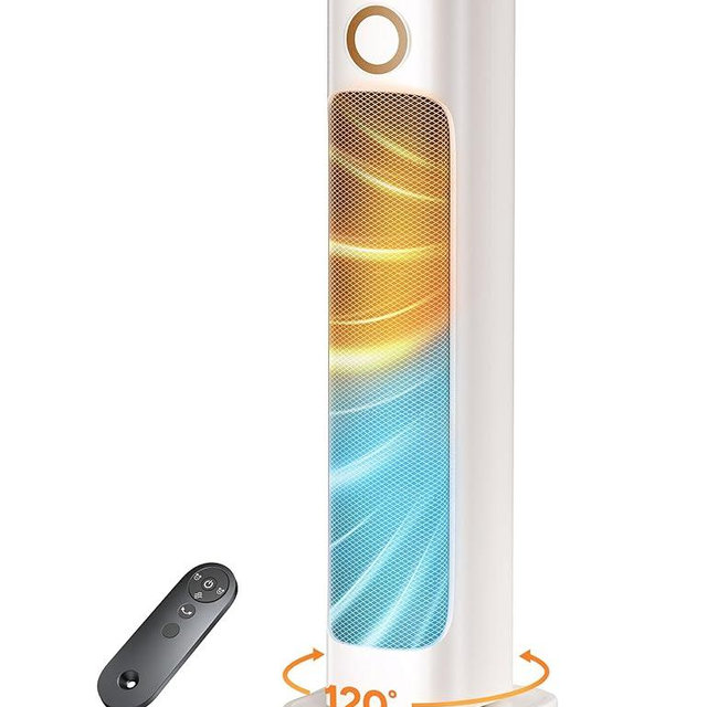 25" Patio Heater And Fan Combo for Indoor Use, 1500W Tower Portable Electric Space Outdoor with Remote,Infrared Heater, 15H Timer, Oscillation, Quiet, for Garage, Room, Office, White