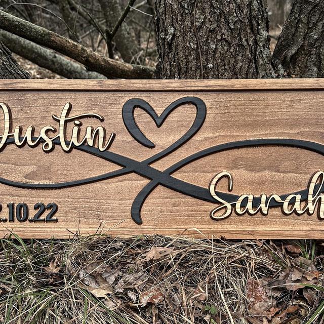 Personalized Heart Wall Decor | Wedding Gift for Couple | Wood Infinity Sign Wedding Date Engagement Anniversary Gift Bridal Shower Gift