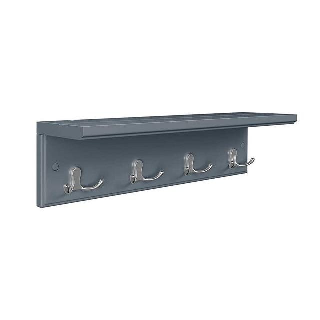 SONGMICS Entryway Hanging Coat Rack, Wall-Mounted Wooden Shelf, with 4 Double Hooks, Wall Floating Shelf, for Bathroom, Living Room, Kitchen, Gray ULHR42GY