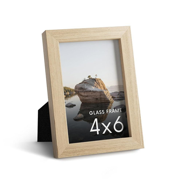 HAUS AND HUES 4x6 Picture Frame with Real Glass and Natural Oak - Oak Glass Photo Frame - Includes Real Glass, American Oak, Easel Back, Vertical Hang - Ideal for Home, Office (4x6 in, Natural)