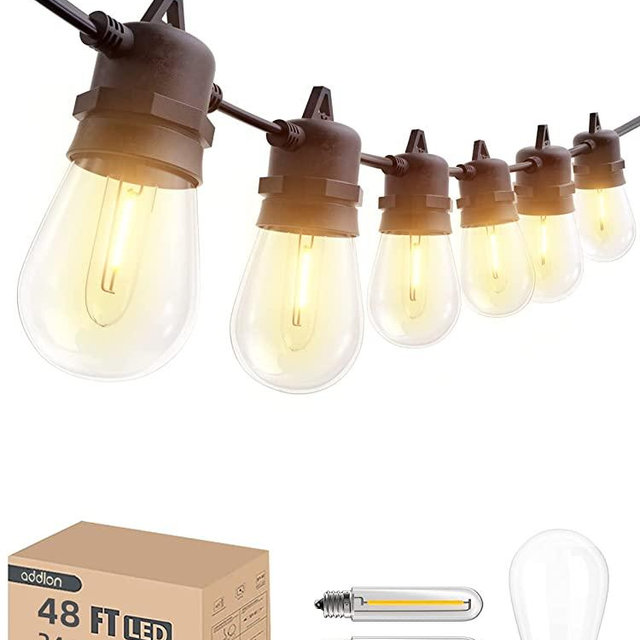 addlon 48FT(2FT Space) LED Outdoor String Lights with 24 Edison Shatterproof Bulbs, Heavy-Duty and Weatherproof Strand, Commercial Grade Patio Lights, Decorative for Garden or Patio, Black