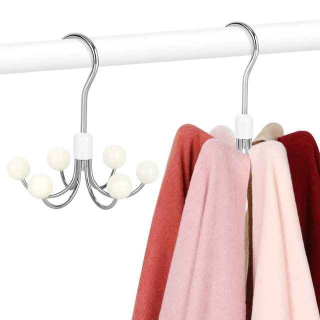 TOPIA HANGER Hoodie Hangers 2-Pack with 6 Wood Balls, 360°Swivel Purse Hanger, Scarf Hanger, Closet Hooks, Handbag Organizer, Bra Hanger, Accessory Organizers for Scarf, Tanktop, Hat, Hoodie CT43W