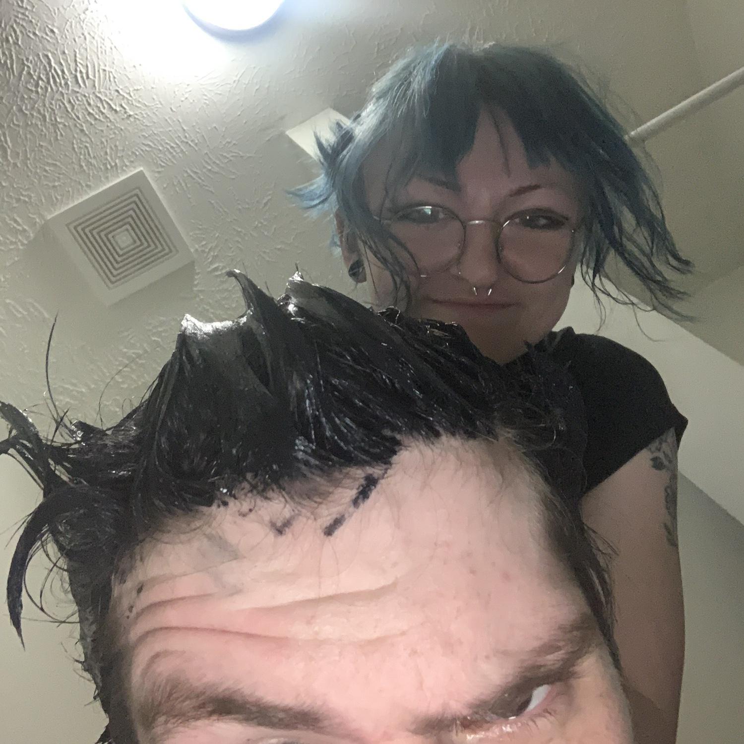 Dying Nate’s hair together