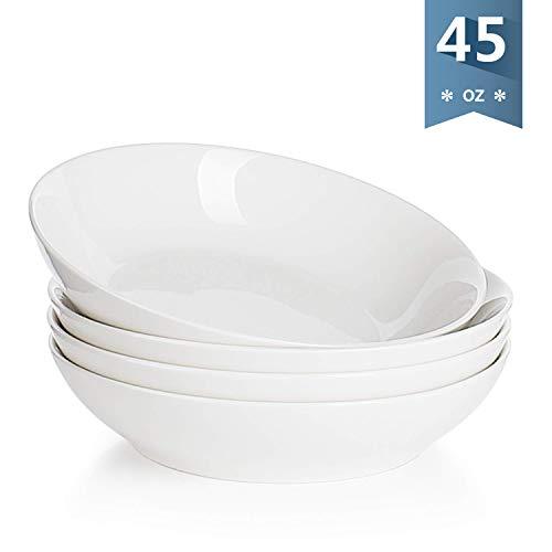 Sweese 113.101 Porcelain Large Salad Pasta Bowls - 45 Ounce 1.3 Quart - Set of 4, White