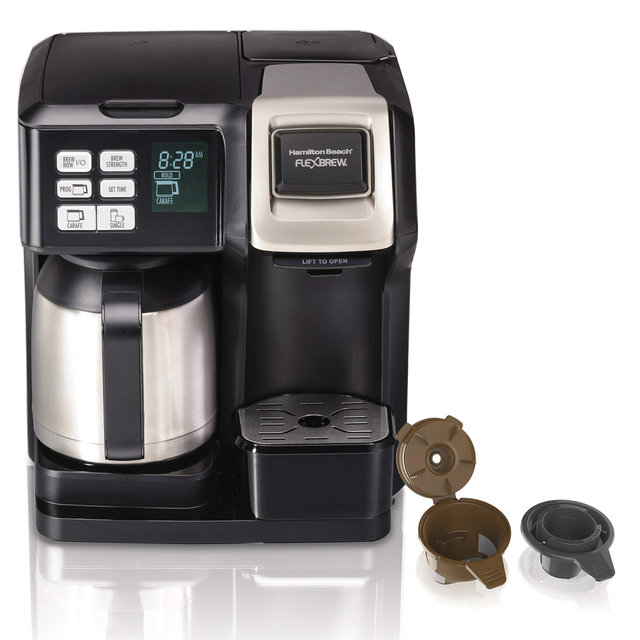 Hamilton Beach FlexBrew Trio 2-Way Single Serve Coffee Maker; Full 10c Pot, Compatible with K-Cup Pods or Grounds, Combo, Black and Stainless