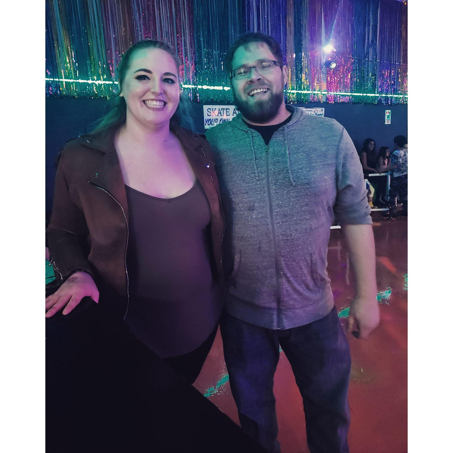 Our first photo together. We crashed a roller skating birthday party with my niece's.