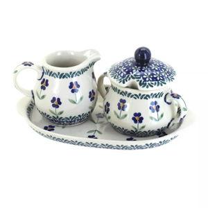 Blue Rose Polish Pottery K091 Manufaktura Cream & Sugar Set - Blue Daisy