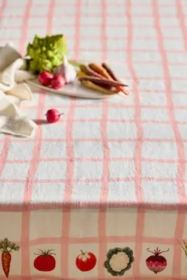 Veggie Grid Linen Tablecloth
