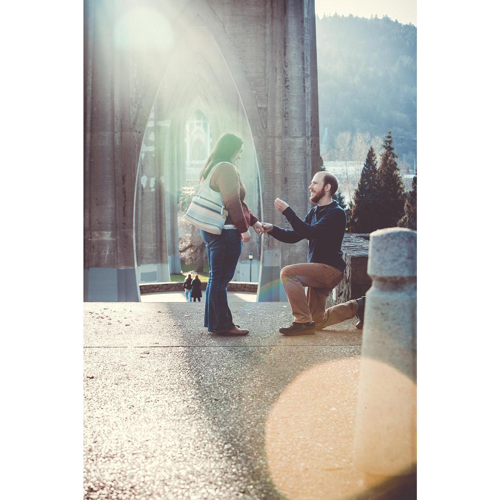 Not only did Jonah surprise Aimee by proposing at Cathedral Park, but he got Aimee's aunt Jeanette to take pictures behind the scenes! Thanks, Shortcake Photography!