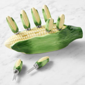 Williams Sonoma Corn Picks with Holder, Set of 8