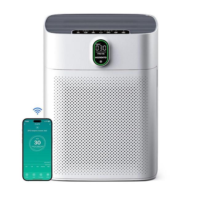 MORENTO Smart Air Purifier for home Large Rooms up to 1076 ft², Wi-Fi and Alexa compatible, PM2.5 Air Quality Display, Auto Mode, Quiet Mode 24dB, HEPA Filter Removes Dust, Pollen, Smoke (White)