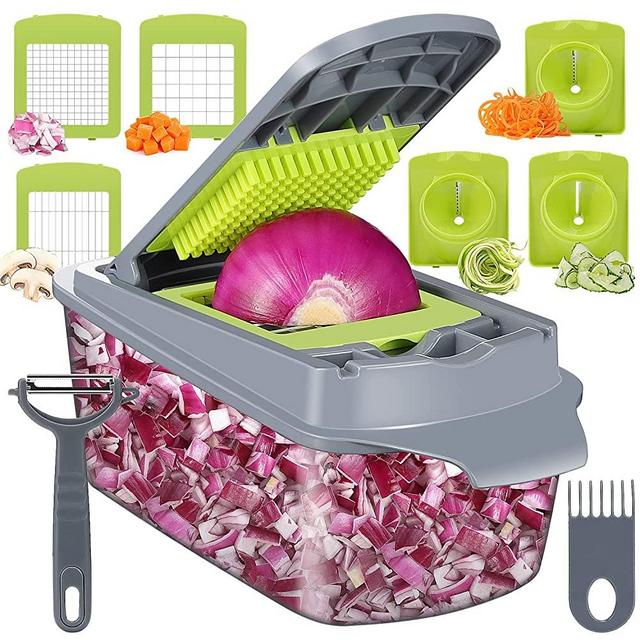 Smile Mom Vegetable Chopper Slicer- Spiralizer Vegetable Slicer - Onion Chopper with Container - Food Chopper Slicer Dicer Cutter - 6 Blades