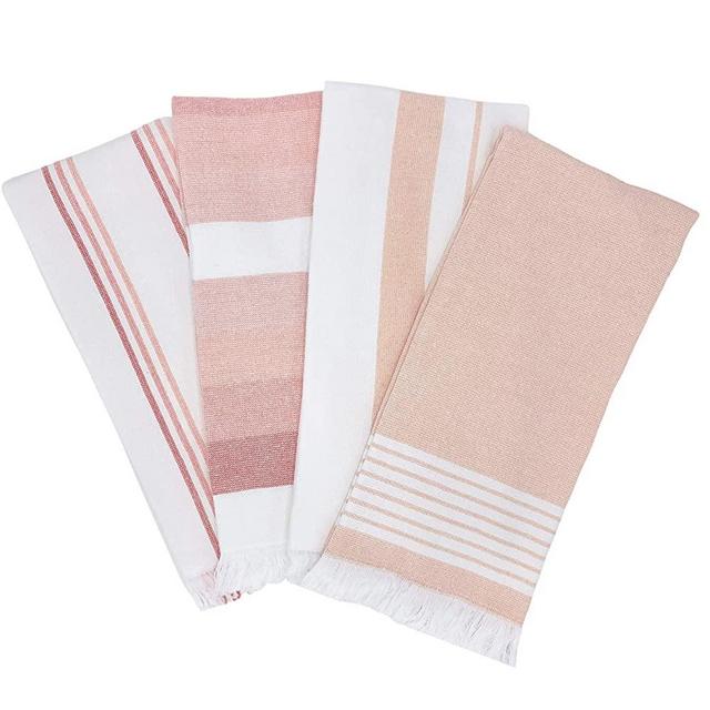 The Accented Co. Kitchen Towels, Set of 4 - Thick, Absorbent, Fast Drying Tea Towels - Turkish Cotton with Hanging Loop (28x18 inches)(Coral Pink)