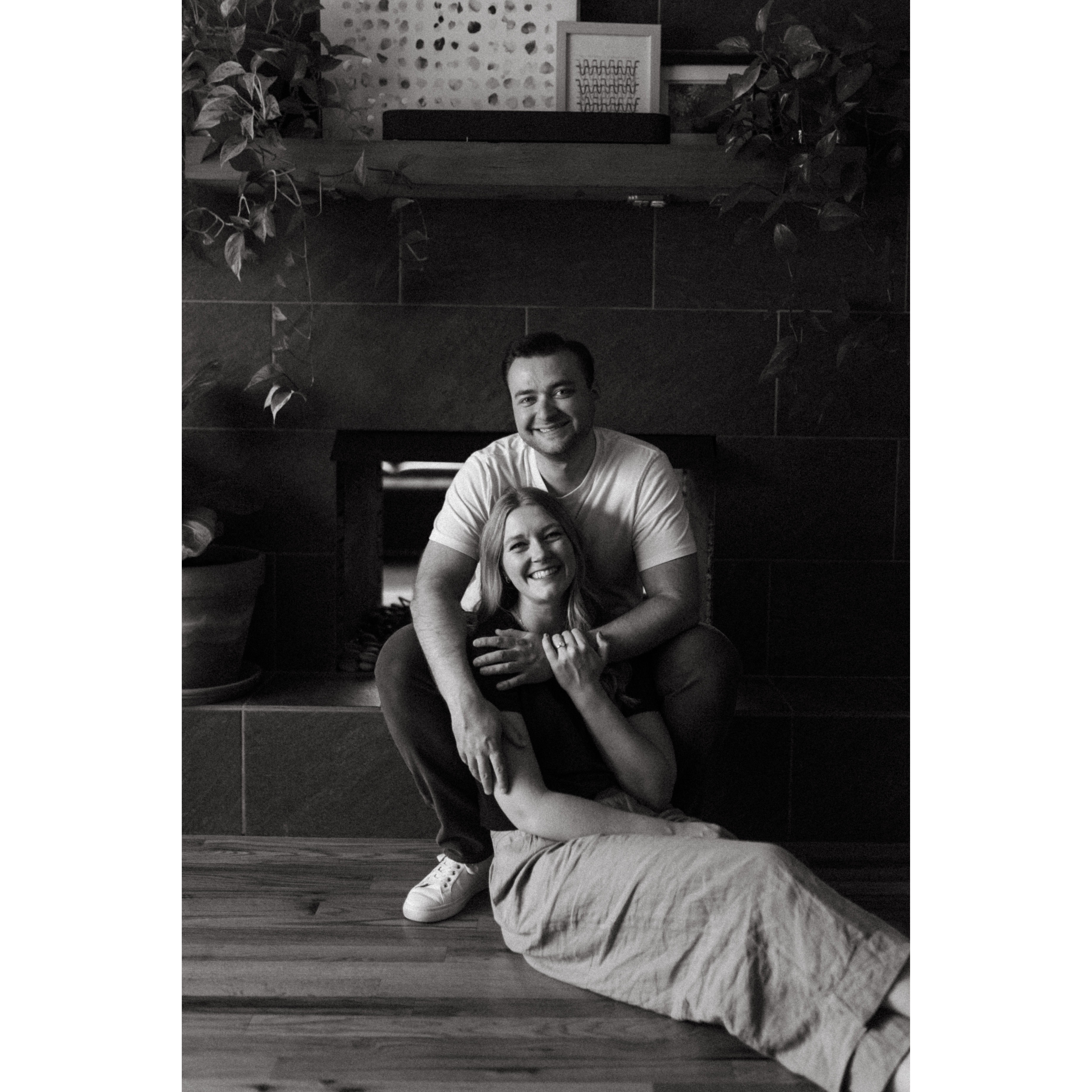 Engagement photo practice round/In home session in Springfield so our dogs could be there