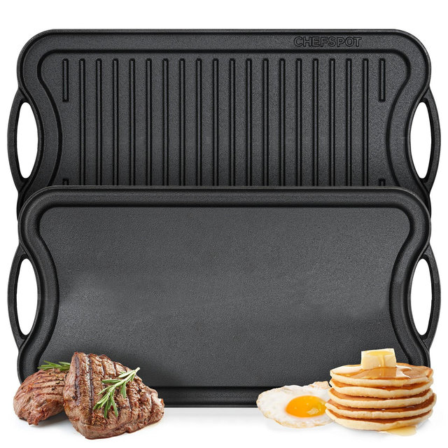 CHEFSSPOT Preseasoned Cast Iron Reversible Griddle Plate Pan - 20"