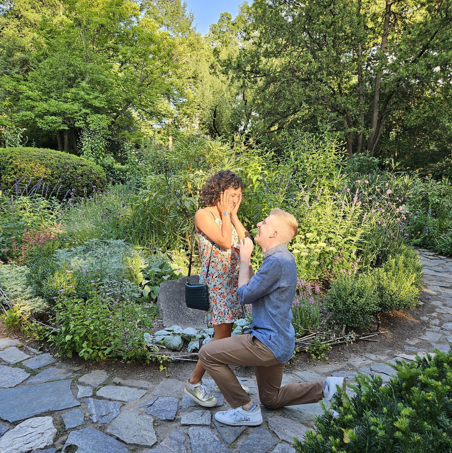 August 2024, Shakespeare Garden in Central Park -- she said yes! (Spoiler)
