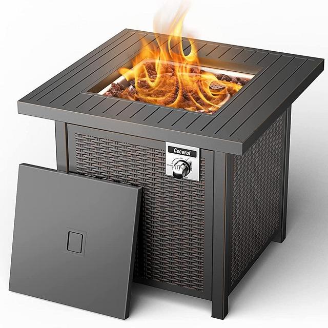 Propane Fire Pit Table, Outdoor Fire Pit Table with Lid, 28" Auto-Ignition Gas Fire Pit 50000 BTU with External Igniter & ETL-Certified, 2-in-1 Cecarol Firepit Table for Courtyard/Patio/Balcony