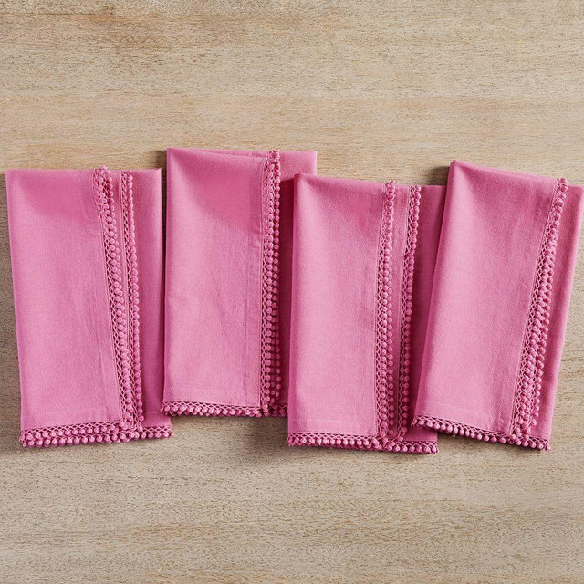 Morgan Lace Trim Organic Cotton Napkins, Set of 4 - Pink Tulip