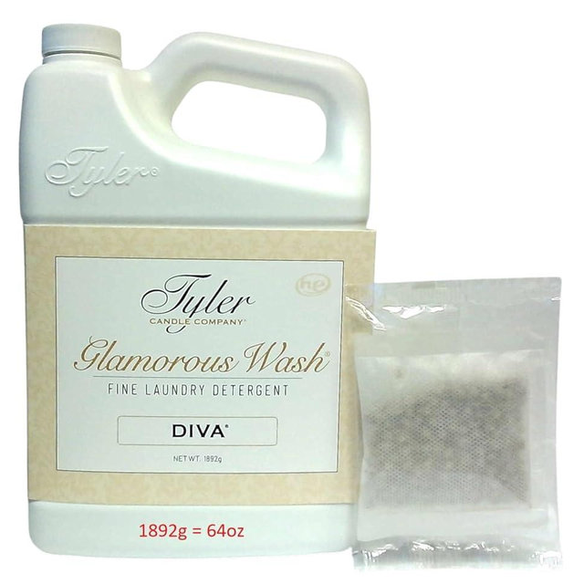 Tyler Candle Glam Wash Laundry Detergent, Diva, Liquid, 64 Fl Oz HE Safe w/Dryer Sachet Pouch