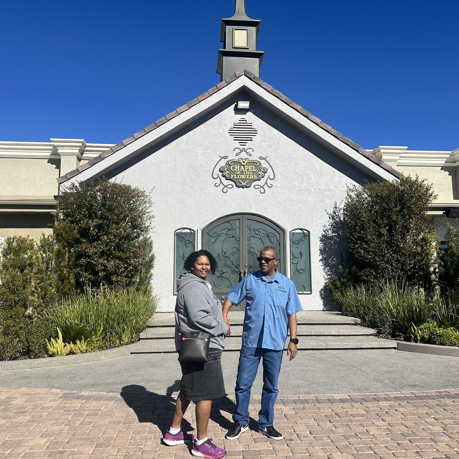 Touring the Chapel of the Flowers grounds.