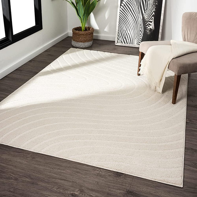 LUXE WEAVERS Modern Geometric Wave Cream 5x7 Area Rug, Contemporary Stain Resistant Carpet