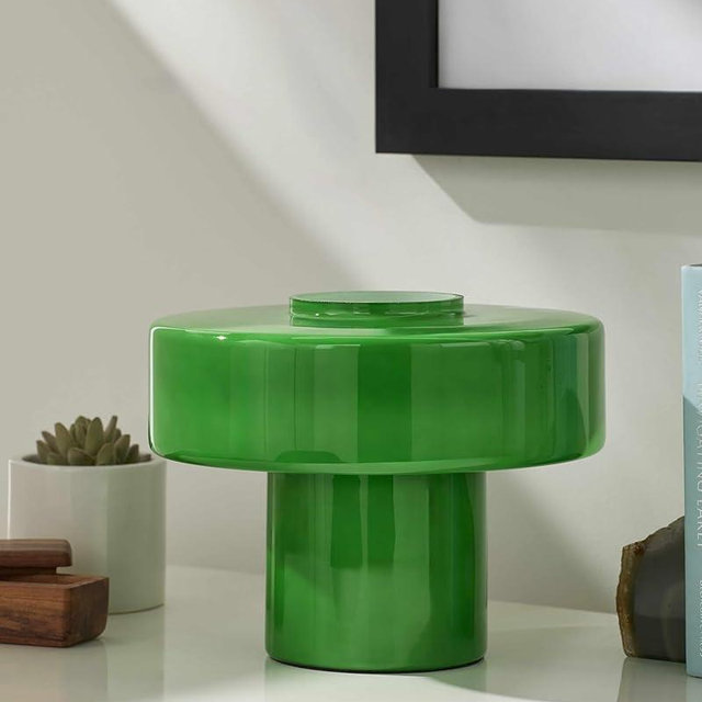 BoutiqueRugs Lauenhagen Contemporary Geometric Glass Bedside Table Lamp for Bedroom Nightstand - Modern End Side Lighting for Living Room - Green - 7" H