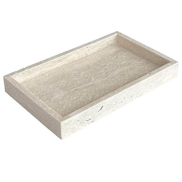 StonePlus Natural Marble Elegant Jewelry Tray Small Stone Organizer for Dressroom/Bathroom/Coffeeshop (Beige Travertine, 9.84Lx5.91Wx1.18H)