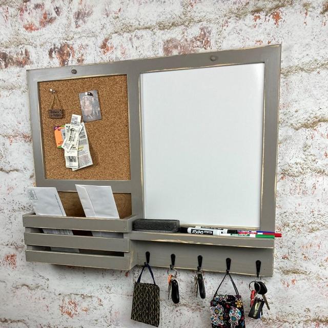 5 hook Dry Erase, Cork Board, Kitchen Organizer, Bulletin Board, Key Holder Office Organizer, Message Board, Home Decor, Command Center
