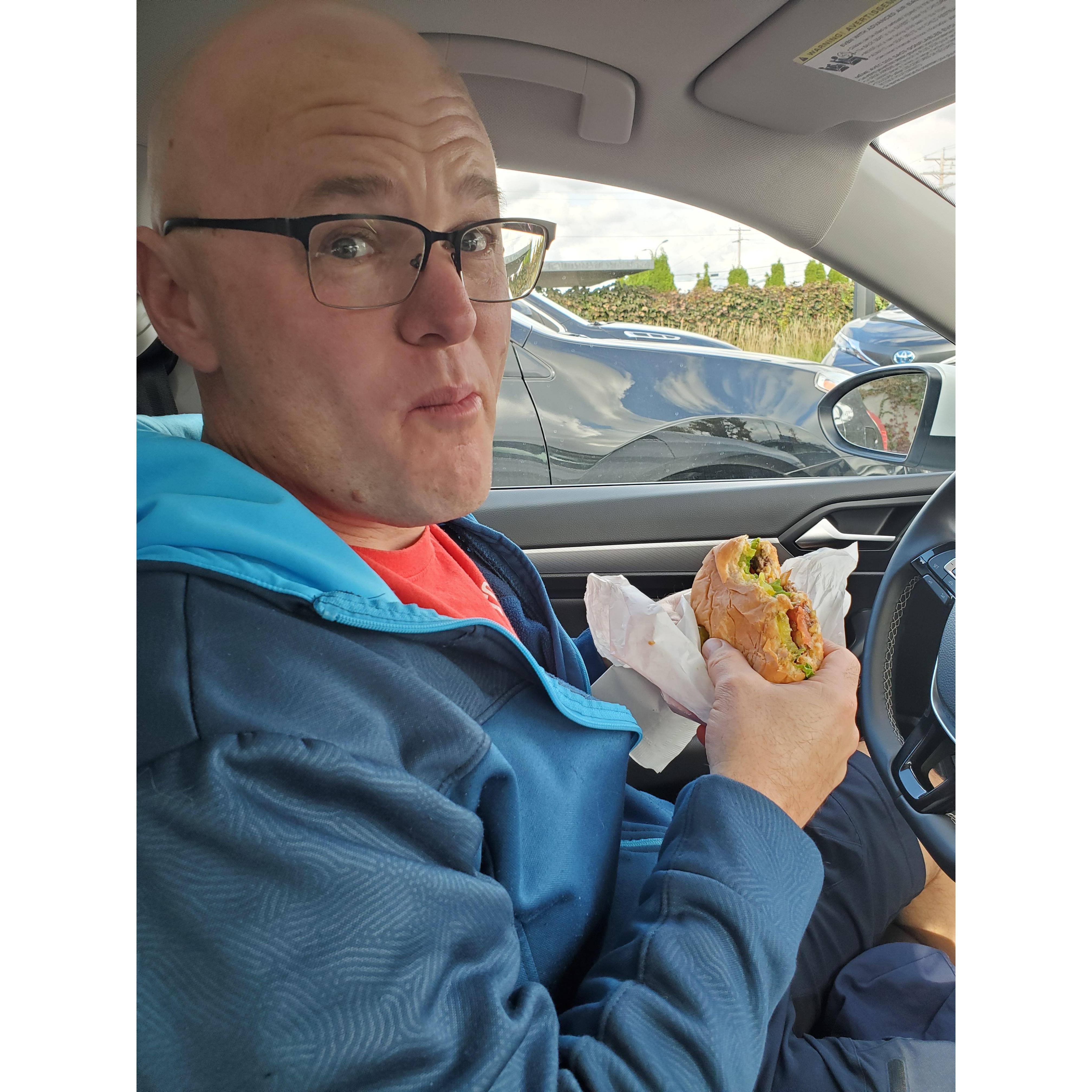 Our trip to WI our 1st stop was Kopps - here is Joe experiencing his 1st Kopps burger!