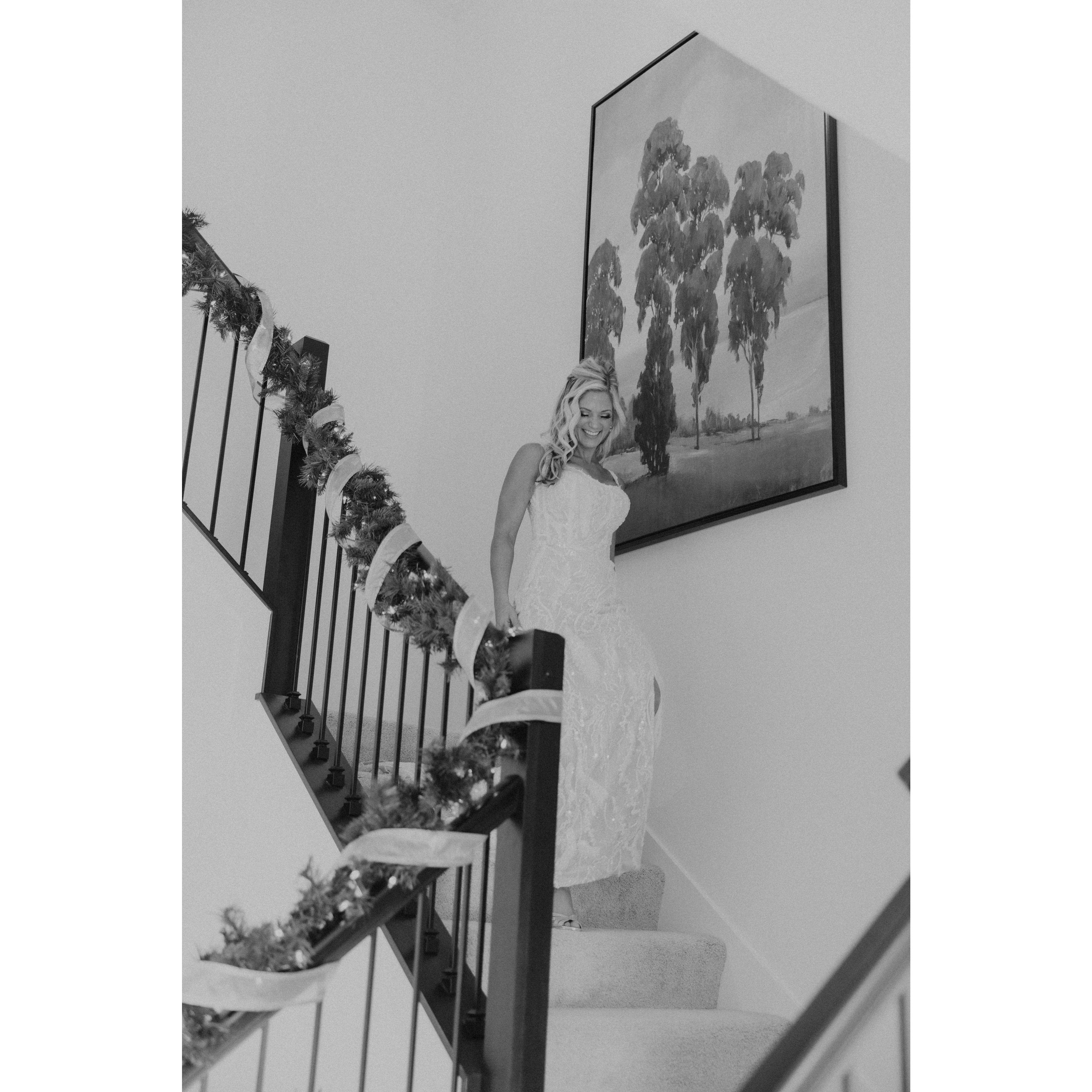 Lindsey coming down stairs for the first look