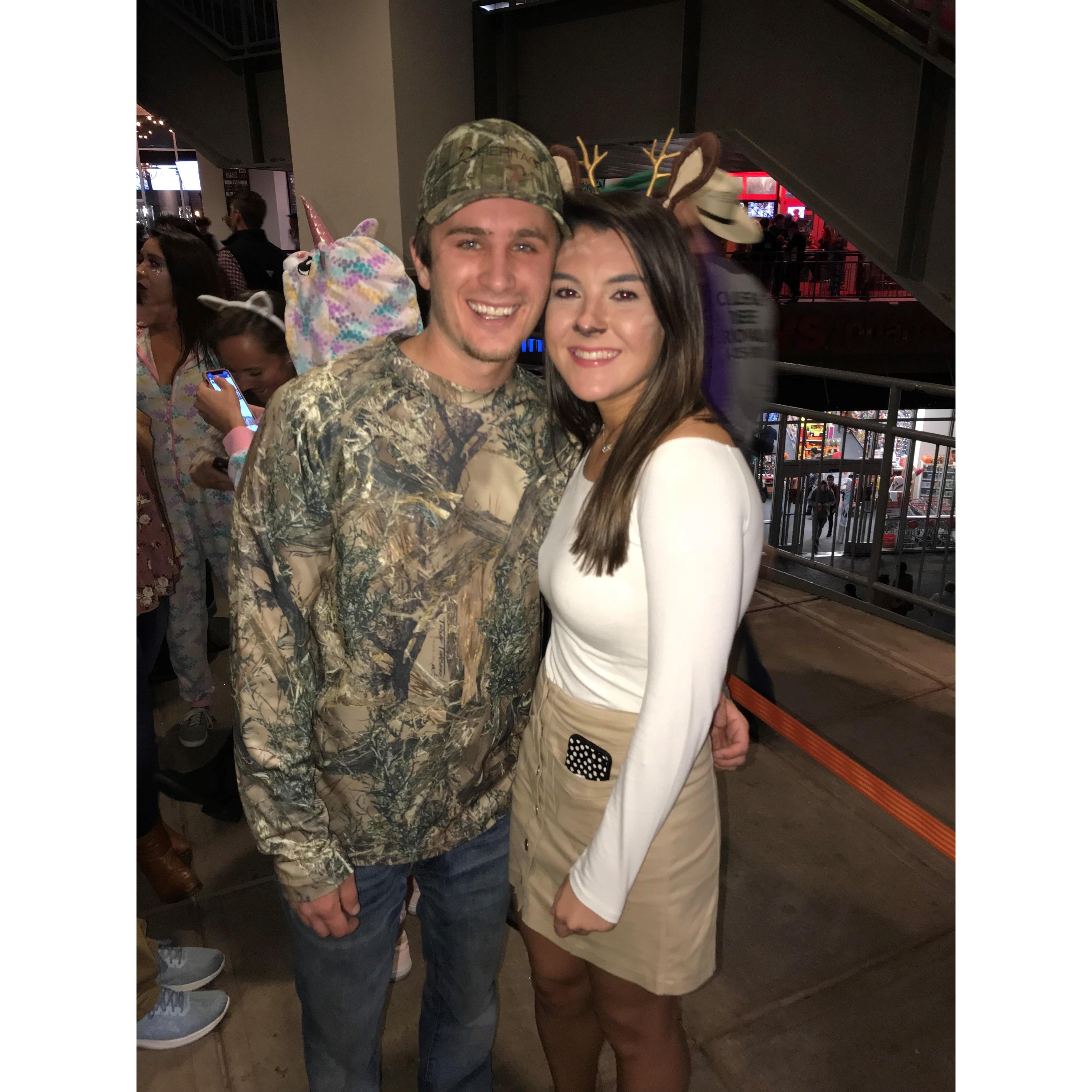 First matching Halloween outfits - Hunter and his deer (punny)
