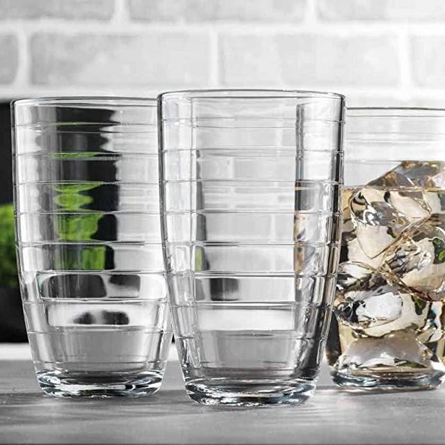 Drinking Glasses, Beer Pint 16 oz. Glass Cups (Set of 6), Wide Ribbed Glaver's Tumbler Beverage Set. Collins Glasses for Water, Juice, and Cocktail. Barware and Everyday Home Use. Dishwasher Safe.