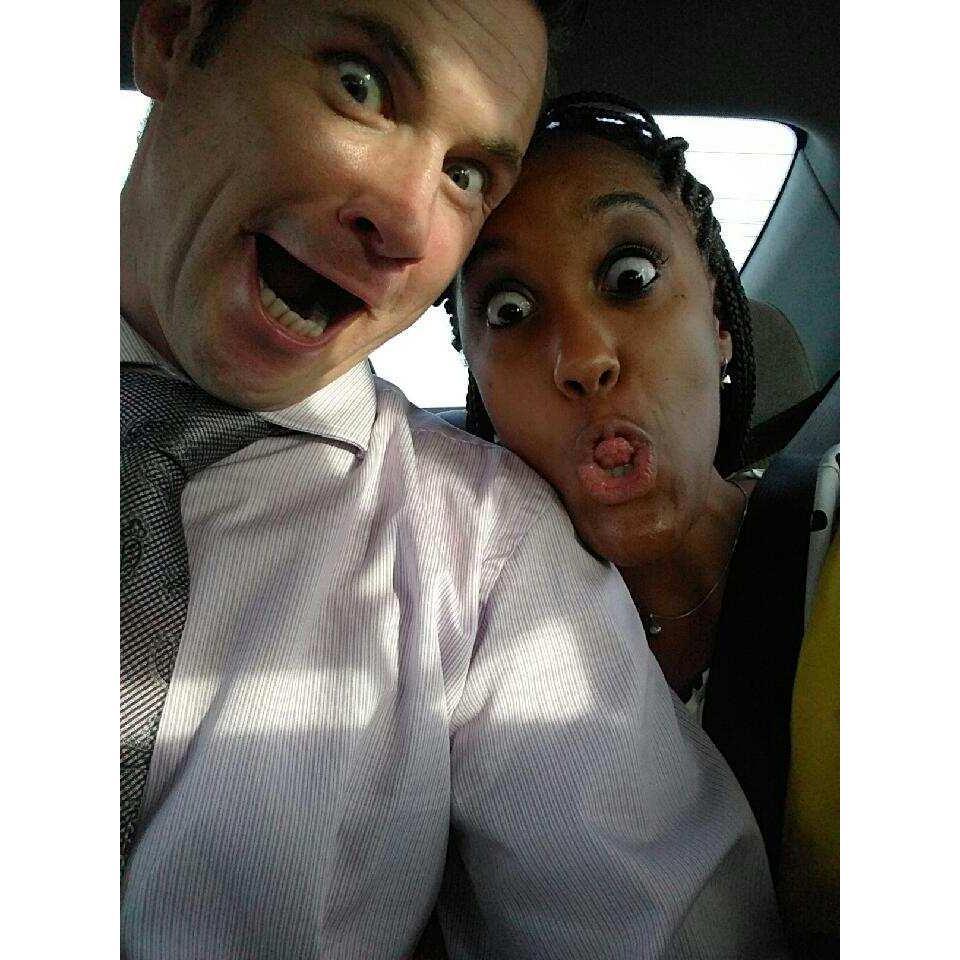Goofing off on our way to assembly. 
hahahaha