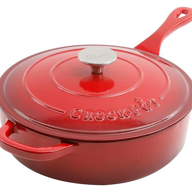 Crock Pot Artisan 3.5 Quart Enameled Cast Iron Deep Sauté Pan, Scarlet Red