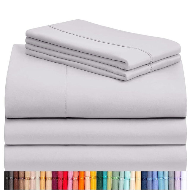 LuxClub 5 PC Sheet Set Bed Sheets Deep Pockets 16" Eco Friendly Wrinkle Free Cooling Machine Washable Hotel Bedding Silky Soft - Dove Gray Split King