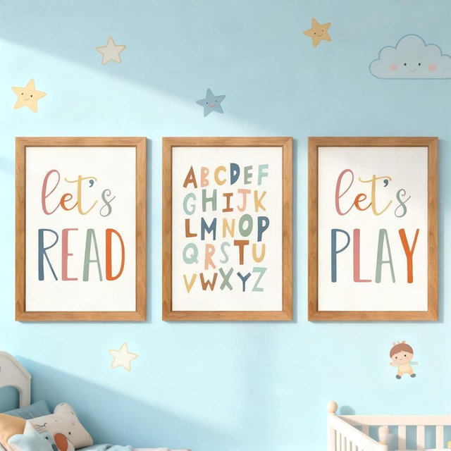 3 PCS Alphabet Framed Playroom Wall Decor,Classroom Must Haves Boho Educational ABC Poster Wooden Sign for Baby Girl Kid Boy Toddlers,Neutral Preschool English Letters Nursery Decor for Homeschool Kindergarten Kids Learning Natural