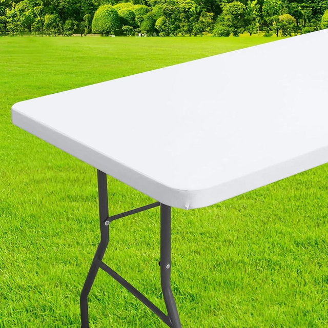homing Rectangle Table Cloth Cover, Waterproof Polyester Elastic Fitted Tablecloth, Fits for 8 Foot Folding Tables, Washable Table Protector for Picnic, Camping, Outdoor (White, 30" x 96")