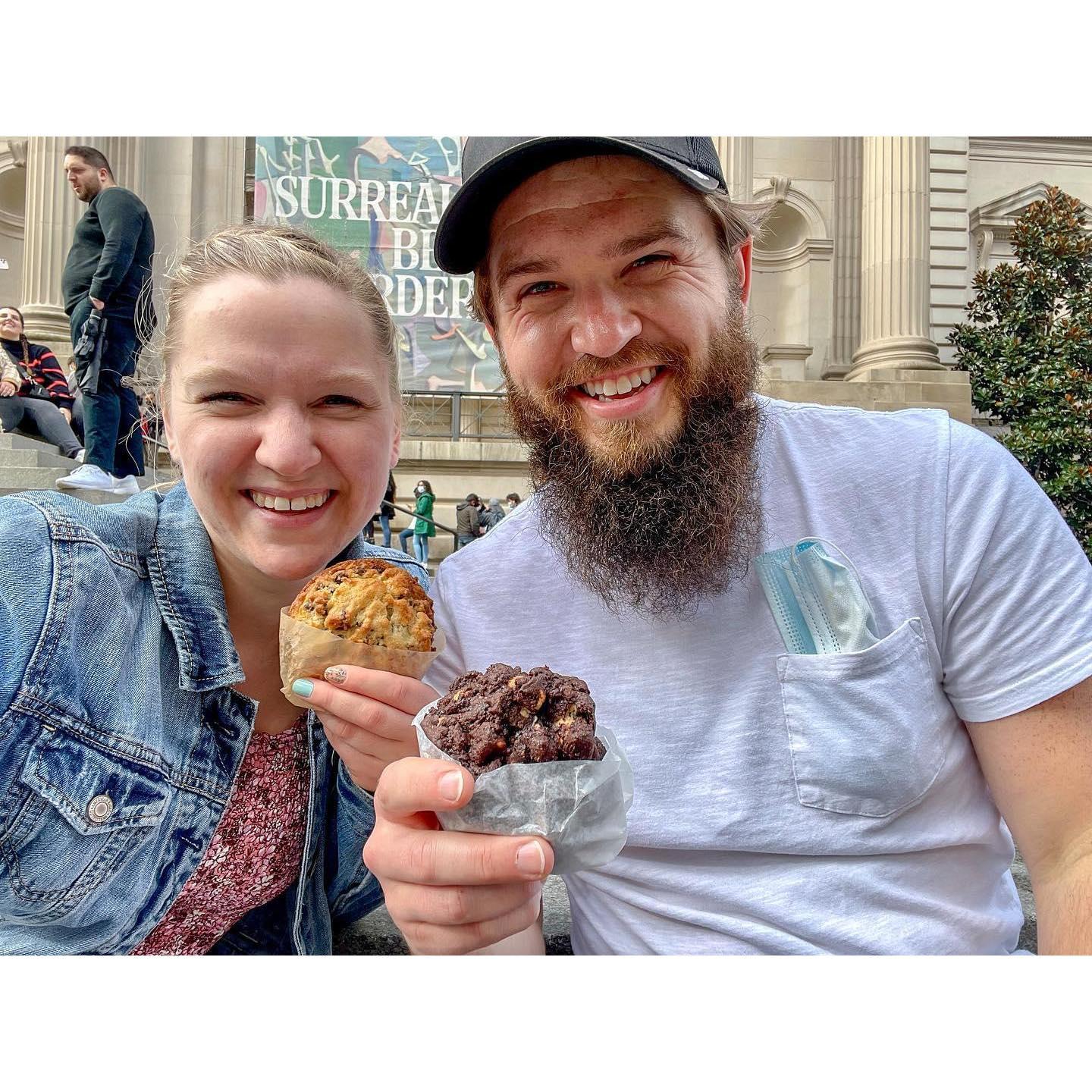 A sweet treat on the stairs of the MET