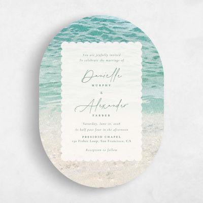 Blue Oval Wedding Invitation - Luve Portrait