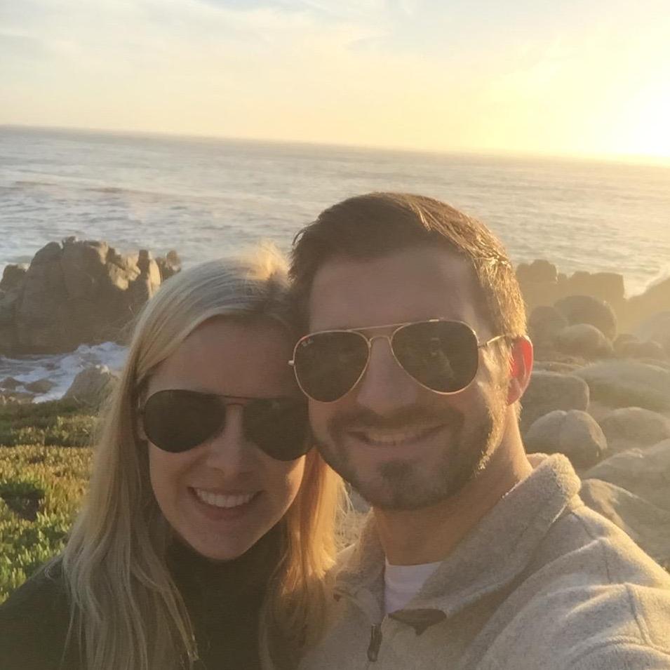 Sunset at Pebble Beach, California. Courtney surprised Keith with this part of their trip because she knew he had always wanted to see it!