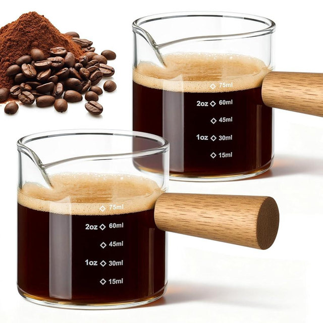 FrutPunch Espresso Cups Set of 2, 3OZ Espresso Shot Cups, V-Shaped Mouth Espresso Shot Glass, with Handle and Scale, Coffee Bar Accessories, Perfect for Making Coffee, Drinks, Etc.